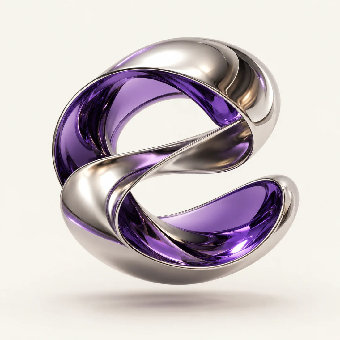 Sculptural chrome ribbon with violet reflections